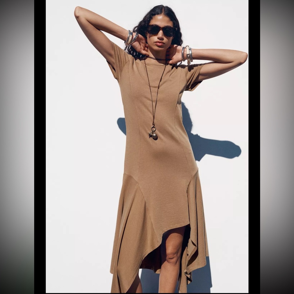 Zara, dark tan, asymmetric washed dress, M - Picture 9 of 11